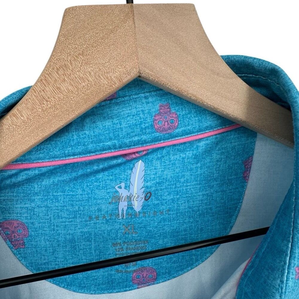 Johnnie-O Polo Shirt Mens XL Blue Skully Maverick Skull Print Performance Golf - Picture 4 of 8